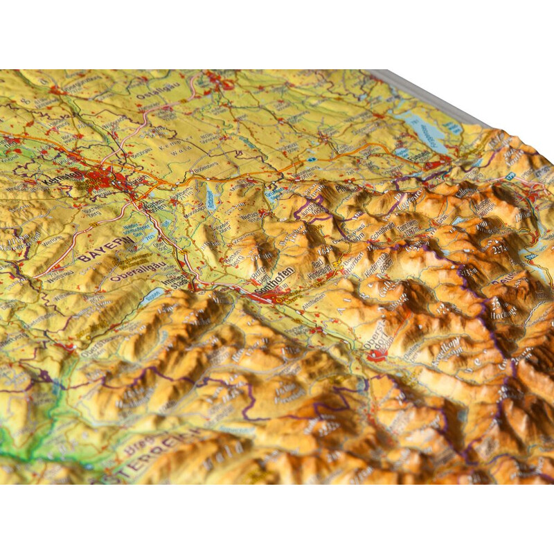 Georelief Regionkarta 3D-reliefkarta över Bodensjön i Allgäu (39 x 29 cm)