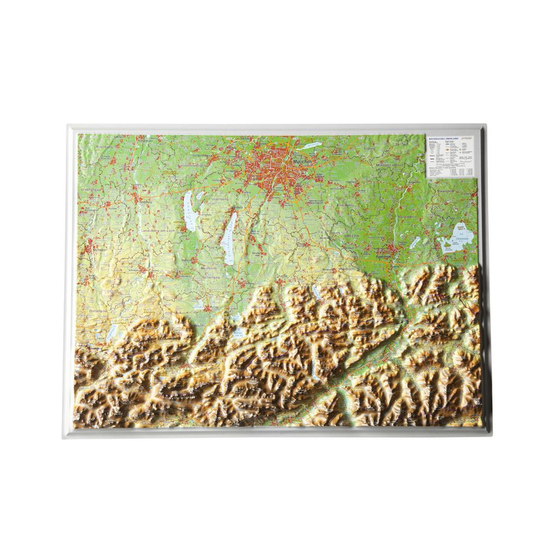 Georelief Regionkarta Bayerska Oberland liten, 3D reliefkarta
