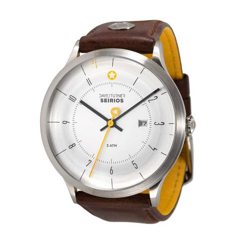 DayeTurner SEIRIOS herrklocka analog silver - mörkbrunt läder