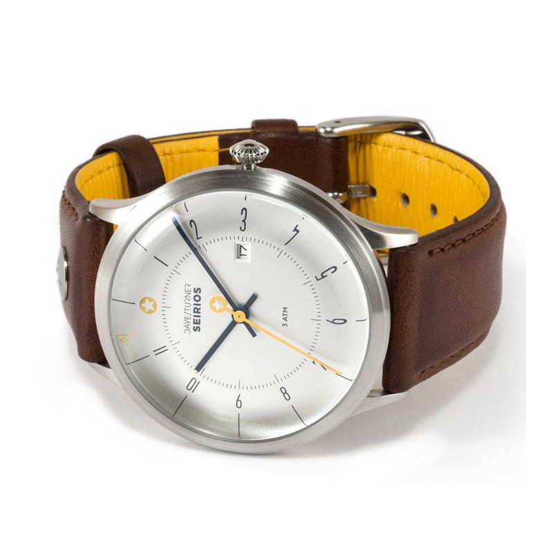 DayeTurner SEIRIOS herrklocka analog silver - mörkbrunt läder