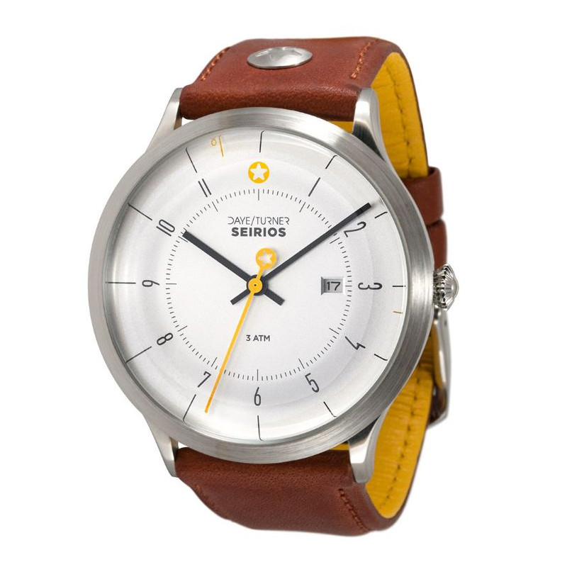 DayeTurner SEIRIOS herrklocka analog silver - läder ljusbrun