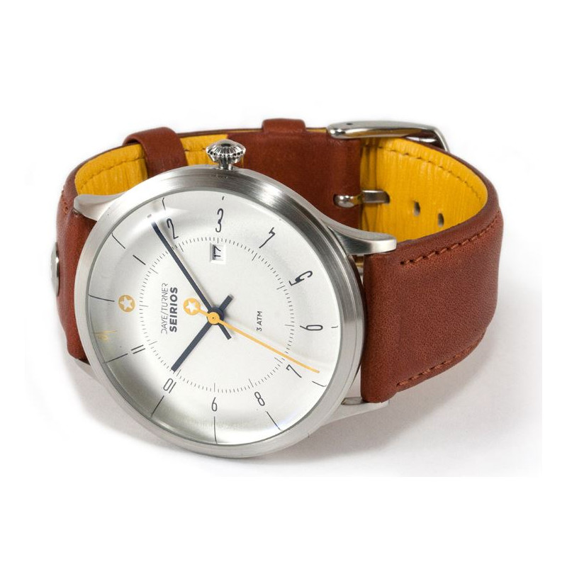 DayeTurner SEIRIOS herrklocka analog silver - läder ljusbrun