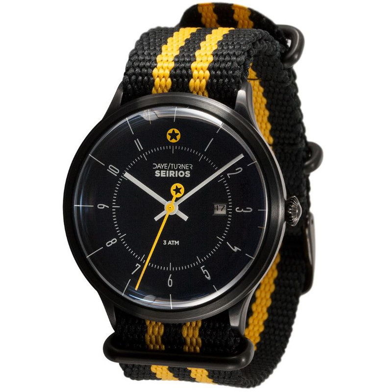 DayeTurner SEIRIOS herrklocka analog svart- nylon svart/gul