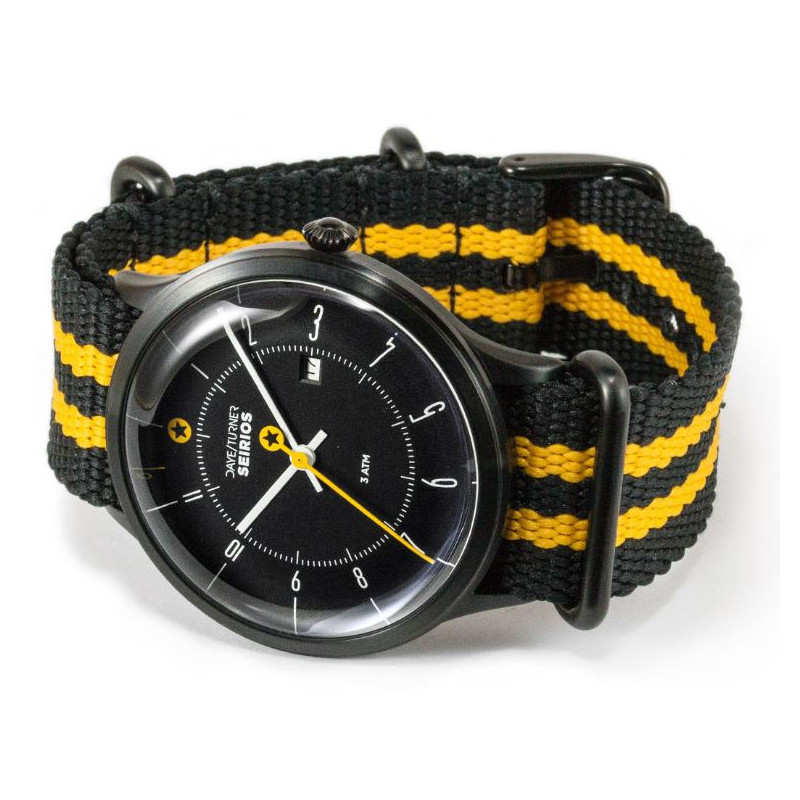 DayeTurner SEIRIOS herrklocka analog svart- nylon svart/gul