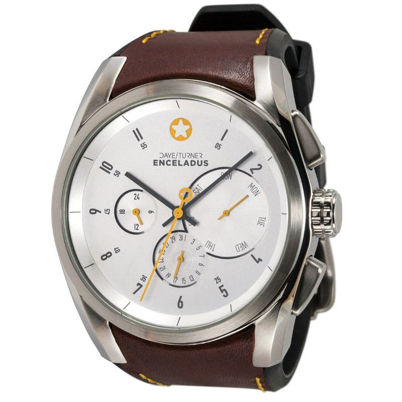 DayeTurner ENCELADUS herrklocka analog silver - läder ljusbrun