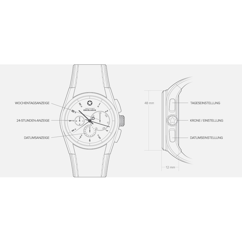 DayeTurner ENCELADUS herrklocka analog silver - svart läder