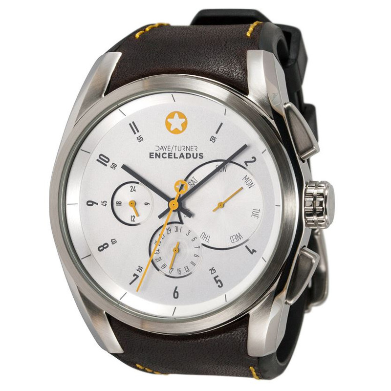 DayeTurner ENCELADUS herrklocka analog silver - mörkbrunt läder