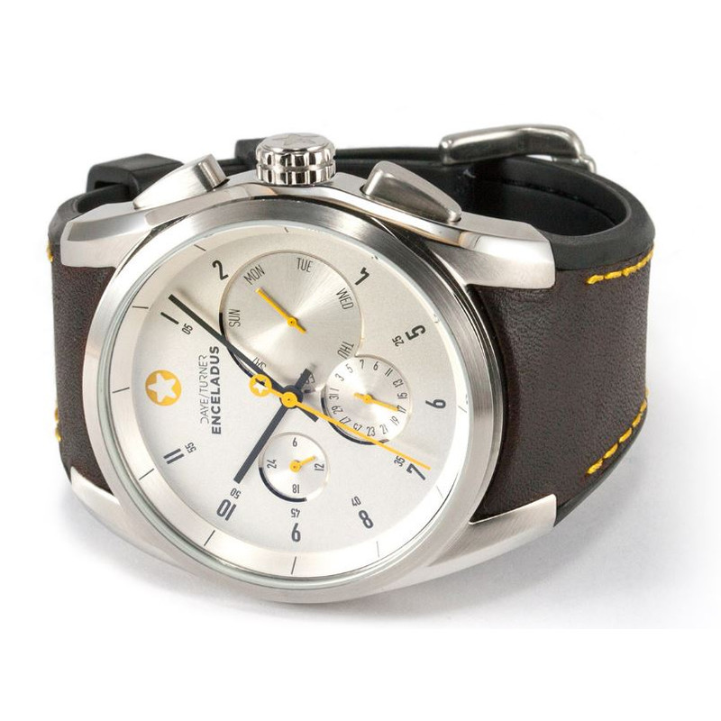 DayeTurner ENCELADUS herrklocka analog silver - mörkbrunt läder