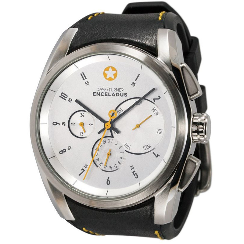 DayeTurner ENCELADUS herrklocka analog silver - svart läder
