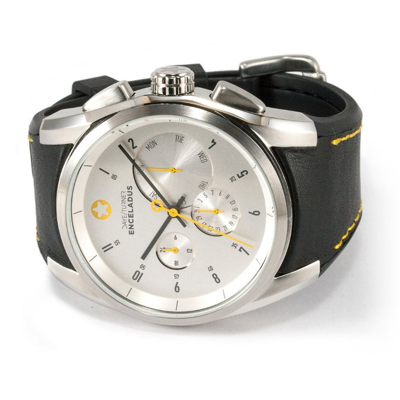 DayeTurner ENCELADUS herrklocka analog silver - svart läder