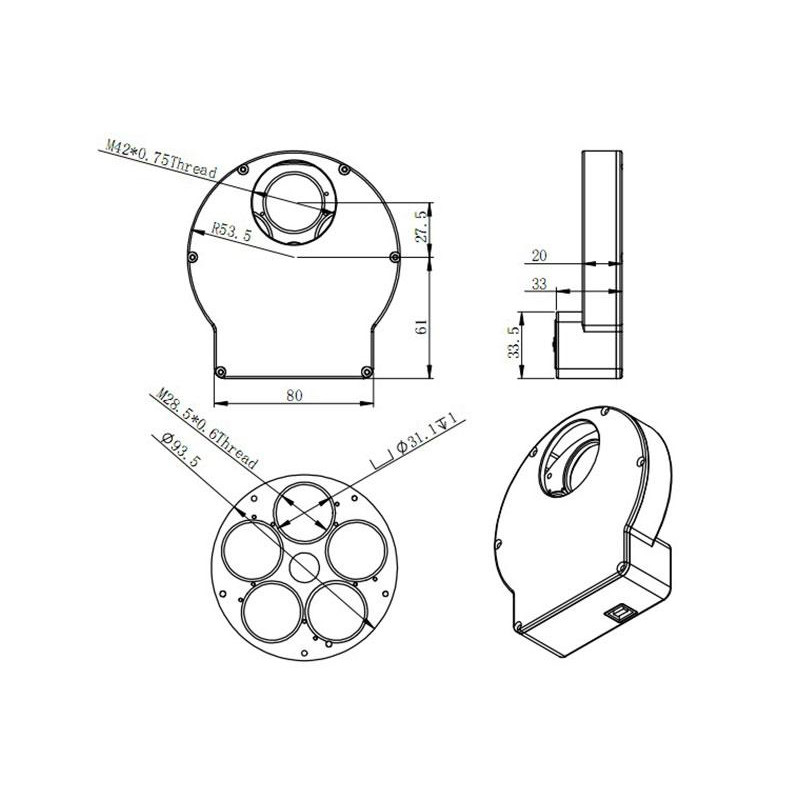 ZWO Motoriserat filterhjul EFWmini 5 x 1,25"/ 5 x 31 mm