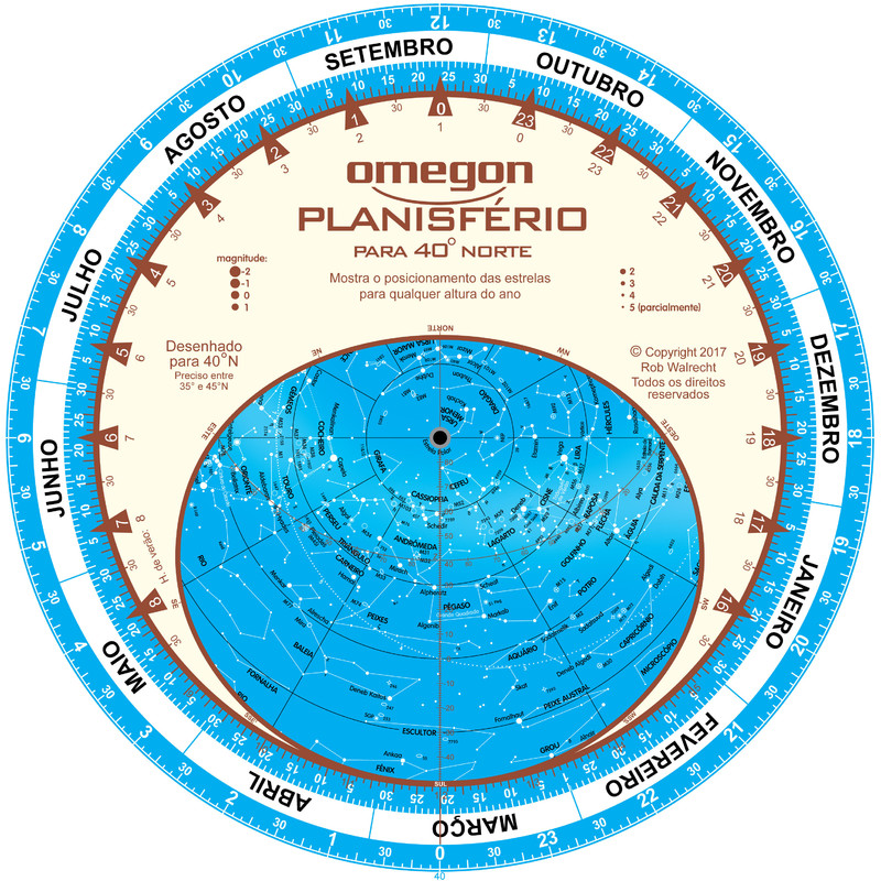 Omegon Stjärnkarta Estrelaskarta Planisfério 25cm / 40°