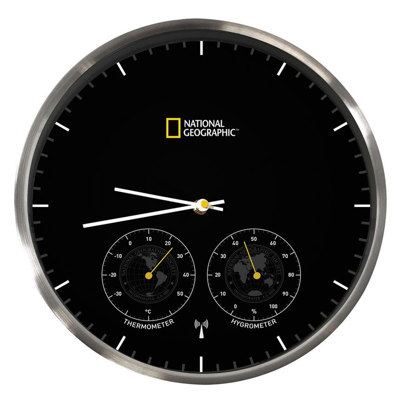 National Geographic Väggklocka med termometer och hygrometer