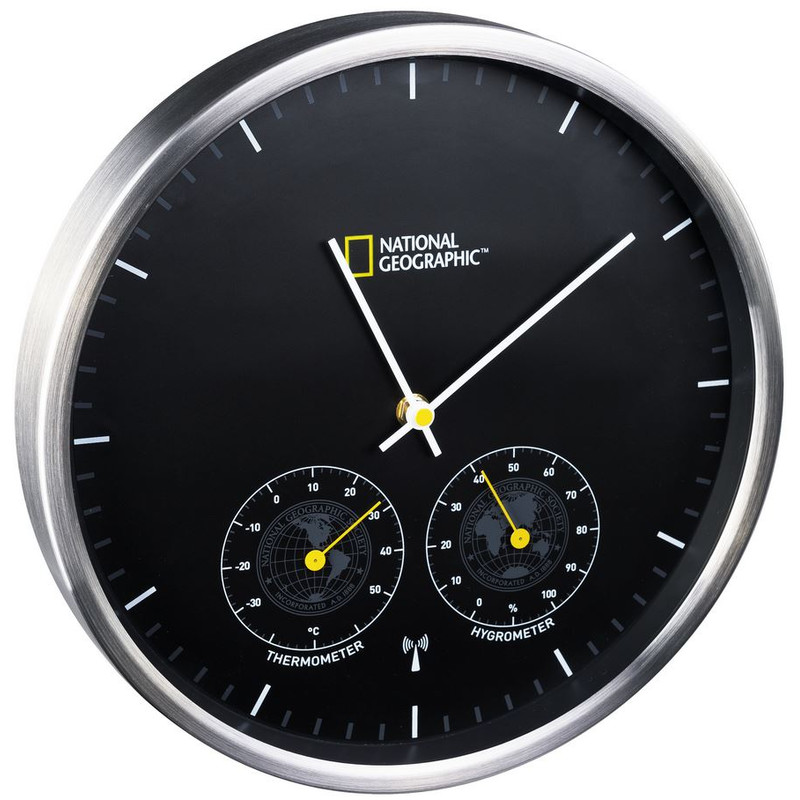 National Geographic Väggklocka med termometer och hygrometer