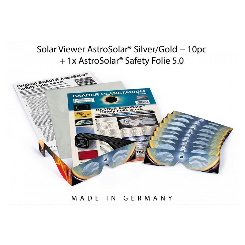 Baader Solförmörkelseglasögon Solfilter-set: 10xAstroSolar® Silver/Gold-glasögon och 1xAstroSolar-film