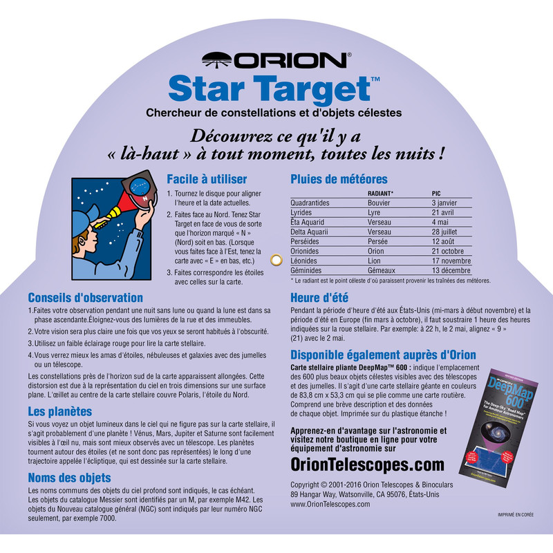 Orion Stjärnkarta Planisphère Star Target 40 à 60 degrés