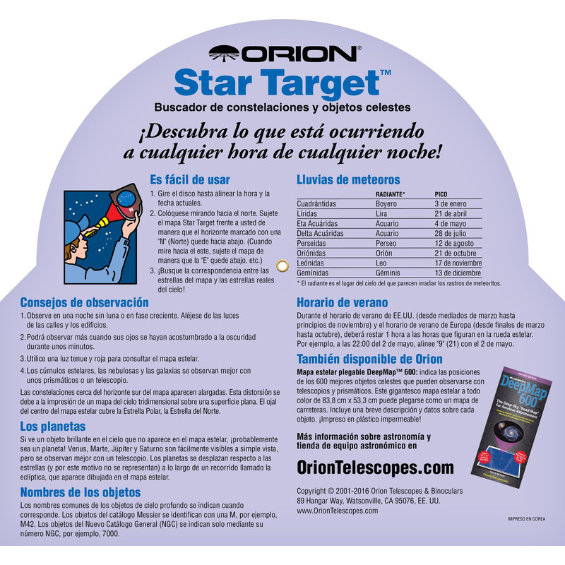 Orion Stjärnkarta Star Target para latitudes de 30° a 50° N