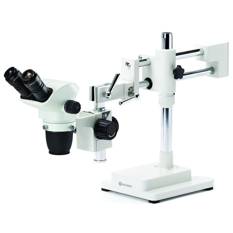 Euromex Zoom-stereomikroskop NZ.1702-B, NexiusZoom EVO, 6,5x till 55x, dubbelarmat bomstativ, utan belysning, bino