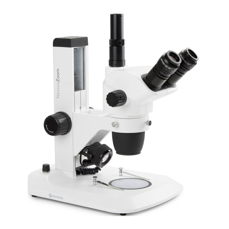 Euromex Zoom-stereomikroskop NZ.1703-S, NexiusZoom EVO, 6,5x till 55x, kuggstång, LED 3 W, trino