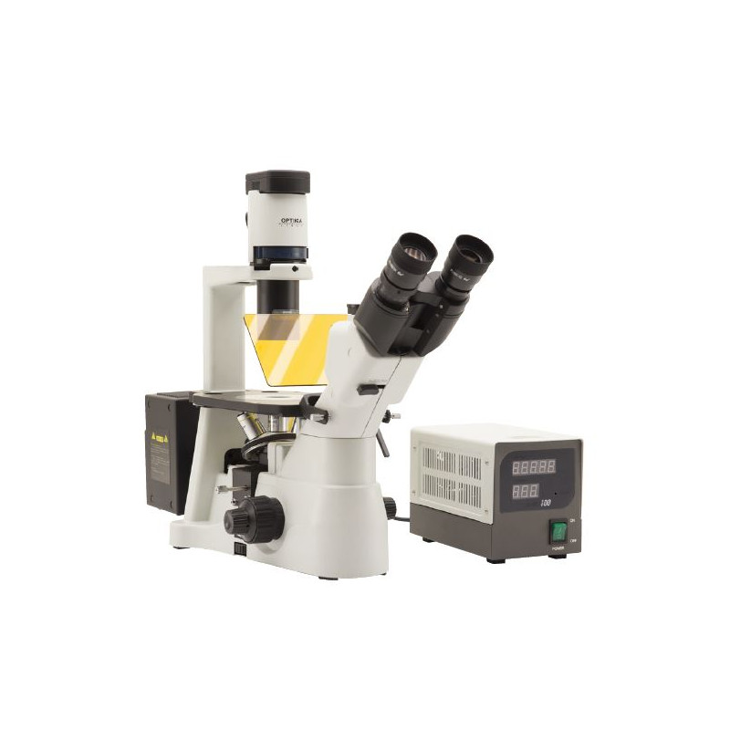 Optika -mikroskop IM-3FL4-US, trino, inverterat, FL-HBO, B&G-filter, IOS LWD U-PLAN F, 100x-400x, US
