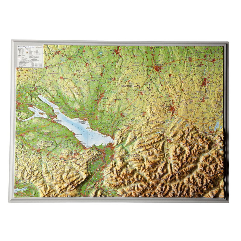Georelief Regionkarta Allgäu Bodensjön stor