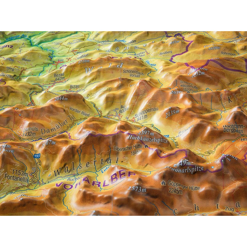Georelief Regionkarta Allgäu Bodensjön stor
