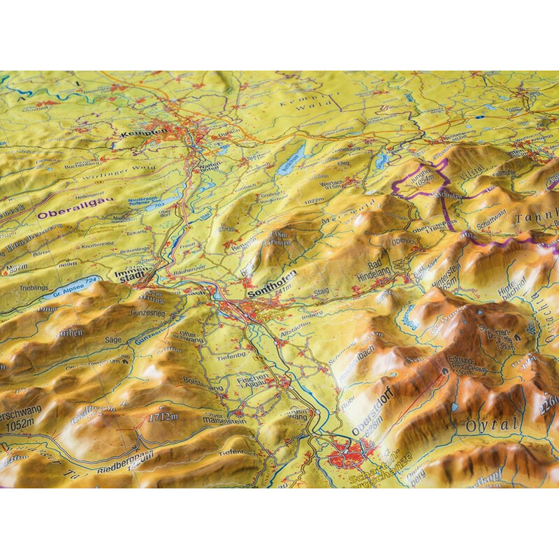 Georelief Regionkarta Allgäu Bodensee 3D Reliefkarte (77 x 57 cm)