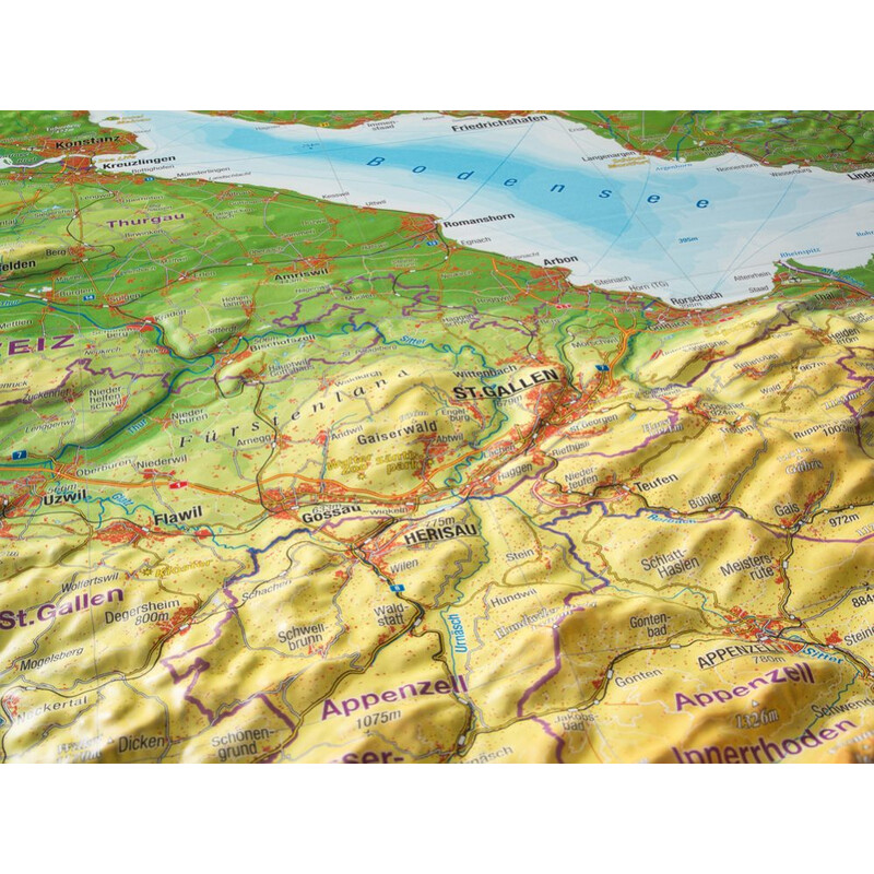 Georelief Regionkarta Allgäu Bodensee 3D Reliefkarte (77 x 57 cm)