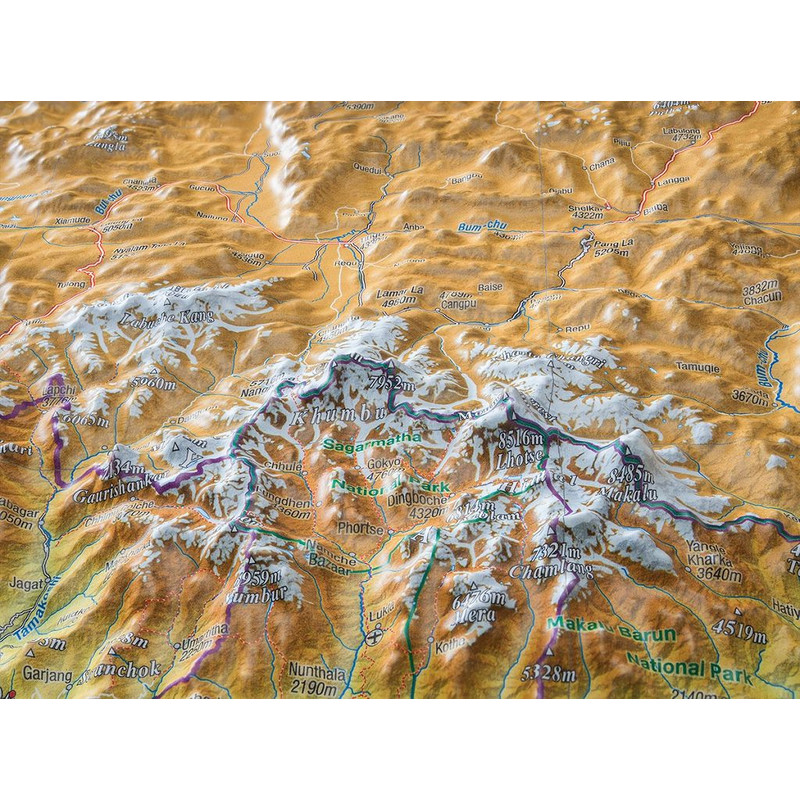 Georelief Regionkarta Nepal groß 3D mit Holzrahmen