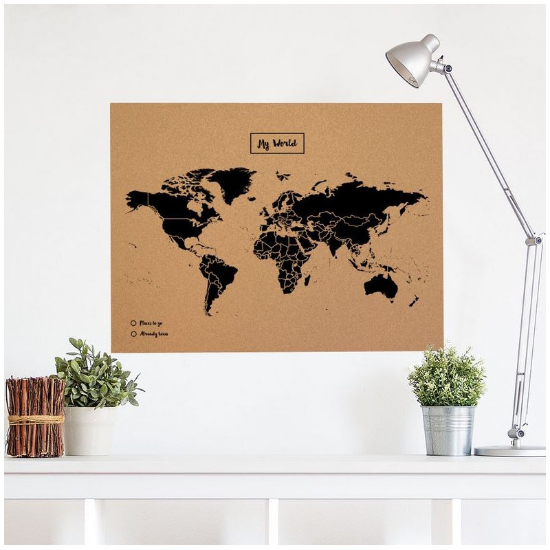 Miss Wood Världskarta Woody Map Natural Cork XL black