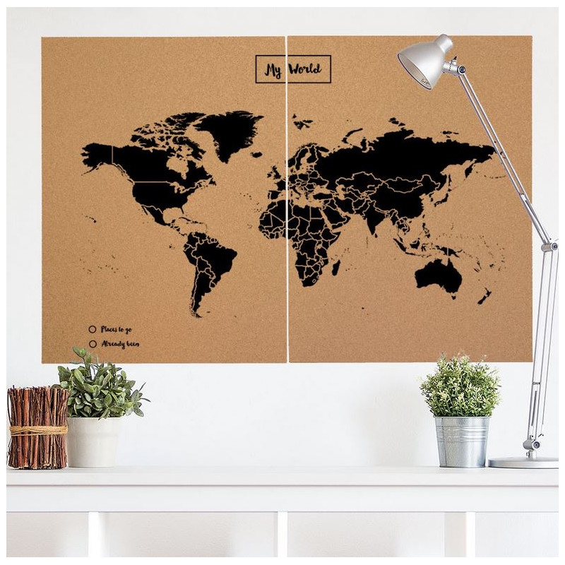 Miss Wood Världskarta Woody Map Natural Cork XXL black