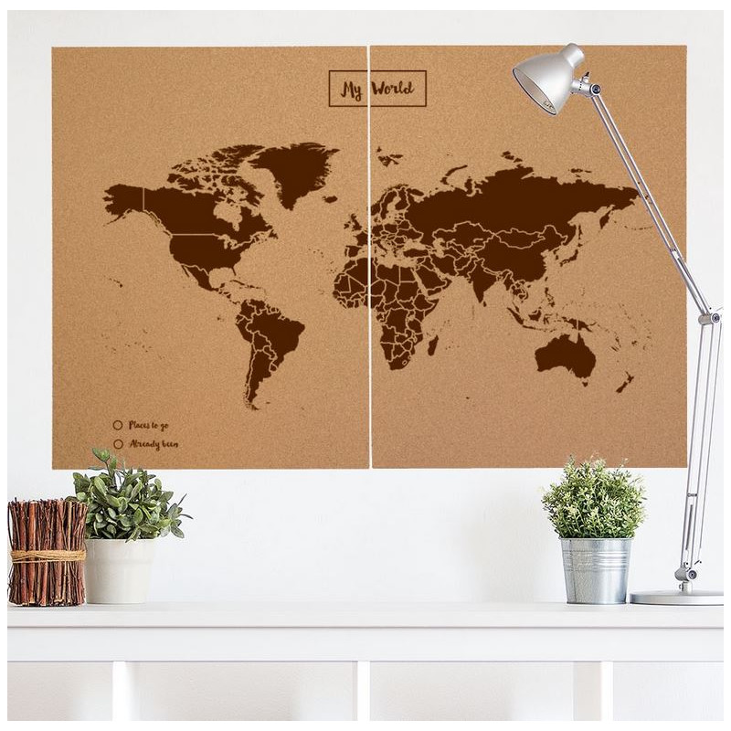 Miss Wood Världskarta Woody Map Natural Cork XXL brown