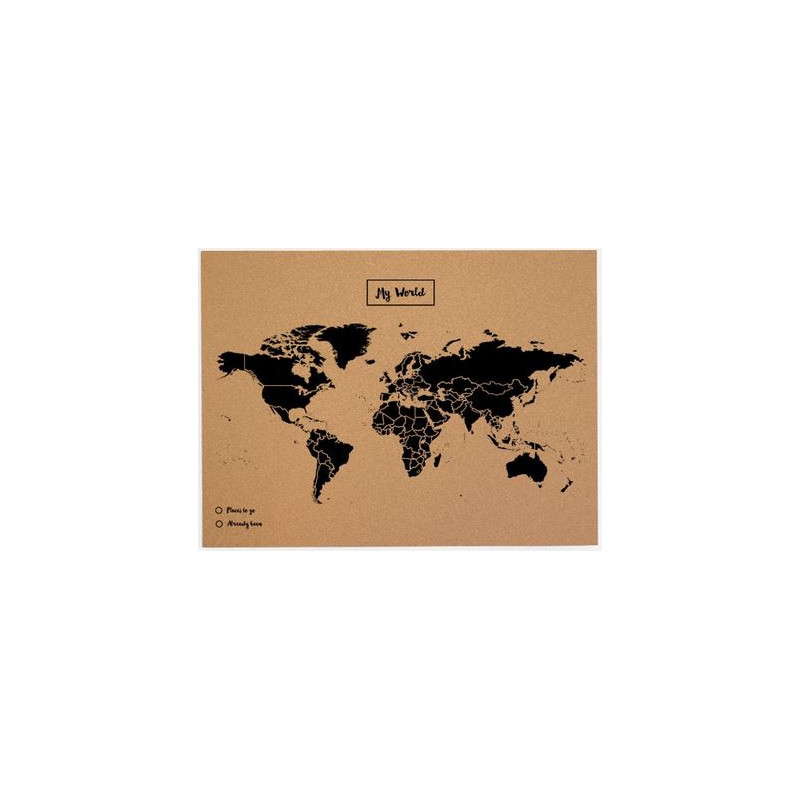 Miss Wood Världskarta Woody Map Natural Cork L black