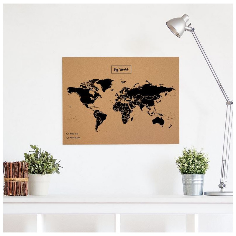 Miss Wood Världskarta Woody Map Natural Cork L black