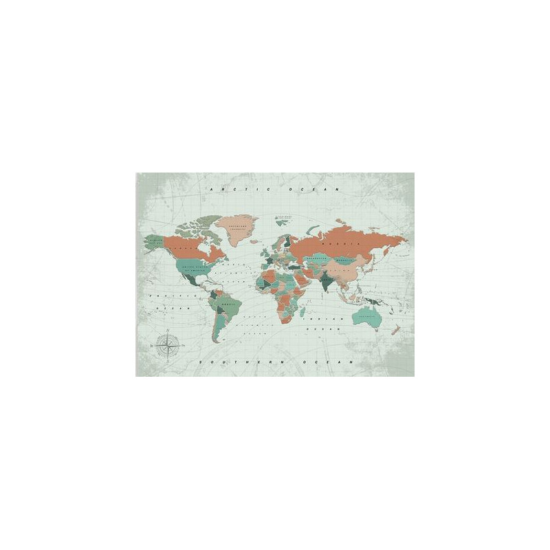 Miss Wood Världskarta Woody Map Vattenfärg Terracotta L