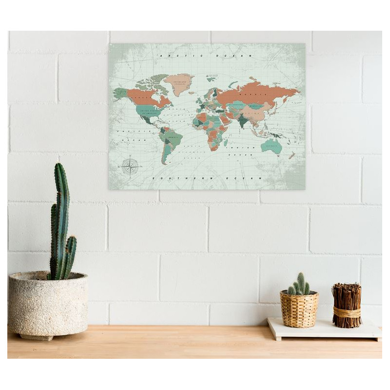 Miss Wood Världskarta Woody Map Vattenfärg Terrakotta L