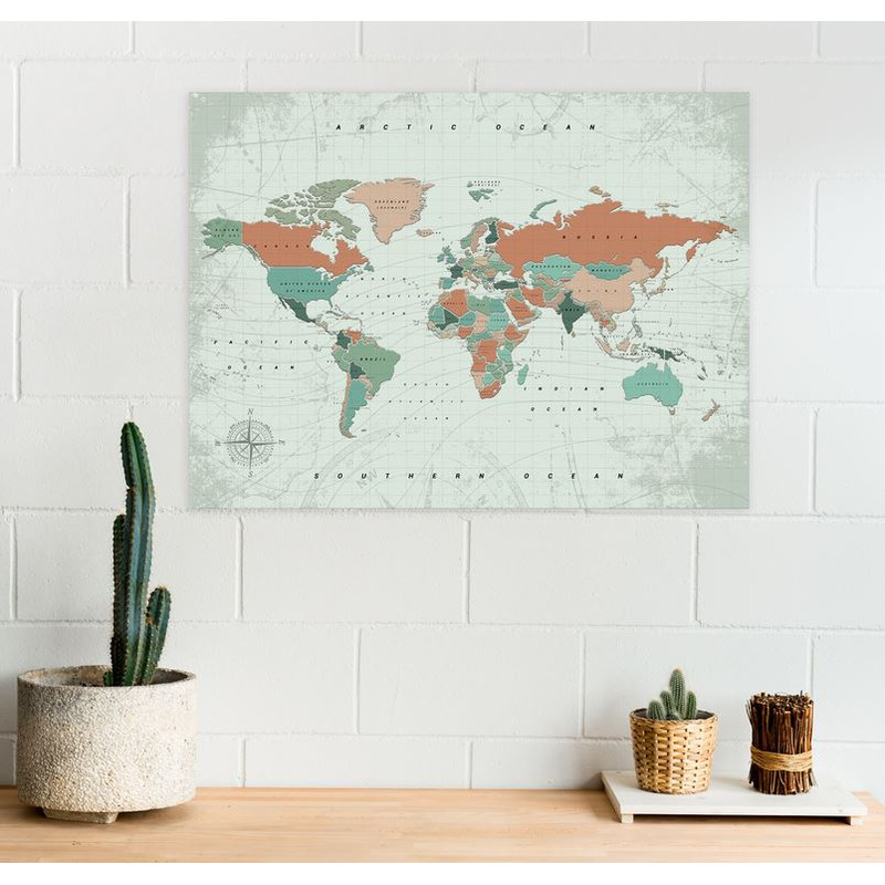 Miss Wood Världskarta Woody Map Vattenfärg Terrakotta XL