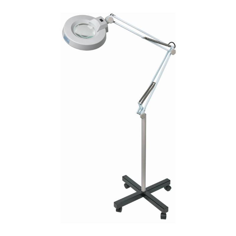Schweizer Lupp Förstoringslampa saxarm rullfot, 2x/Ø125mm, bikonvex, 22W