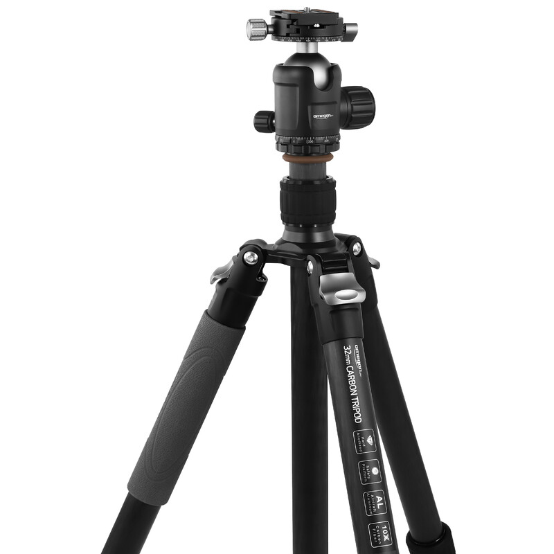 Omegon Pro 32 mm Kolfiber-trebensstativ inkl. Kulhuvud
