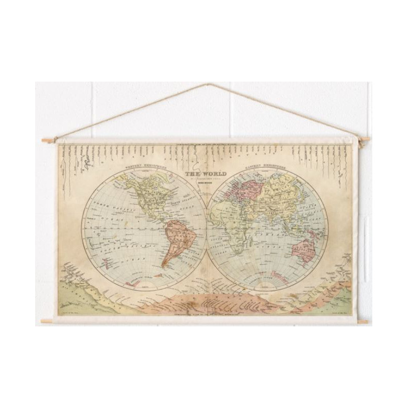 Miss Wood Världskarta Woody Cotton Map Rivers and Mountains