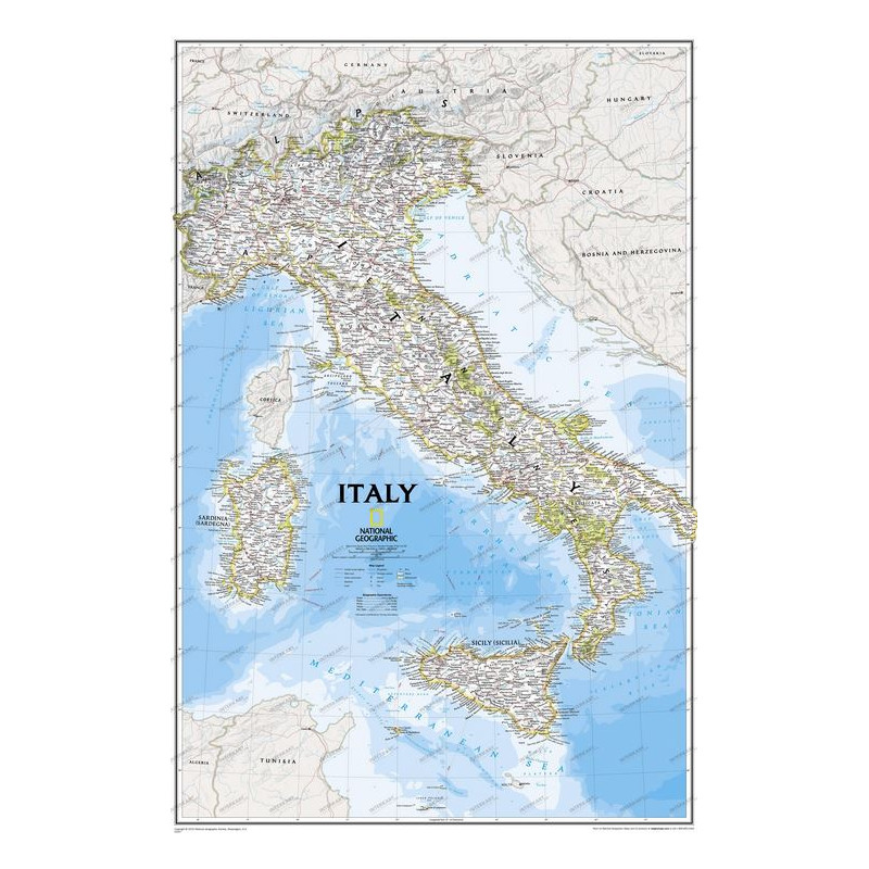 National Geographic Karta Italien anslagstavla inramad (silver)