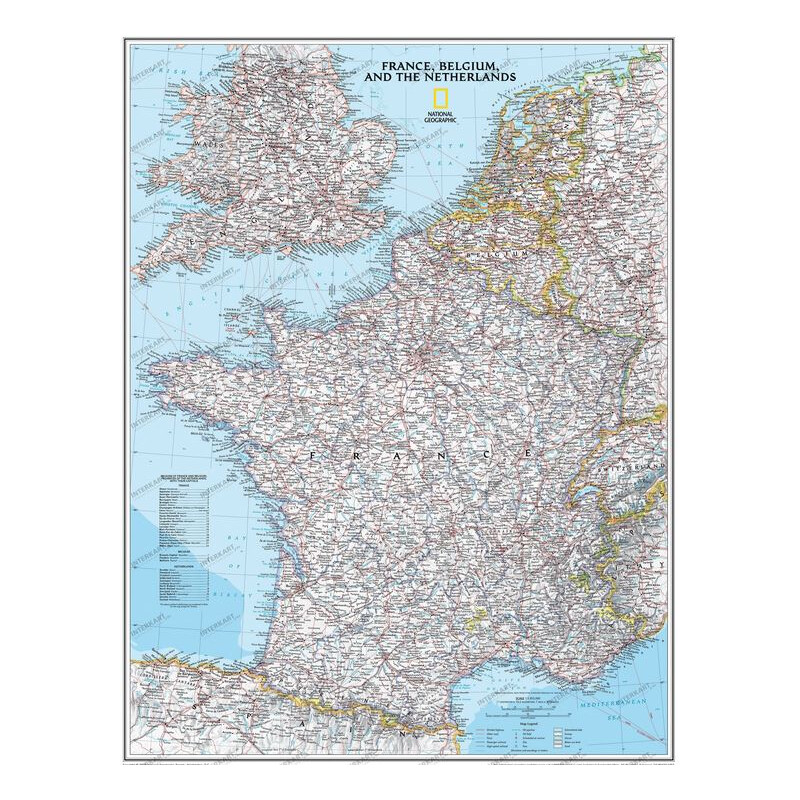National Geographic Karta Frankrike tavla inramad (silver)