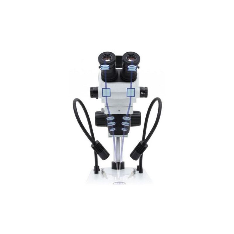 Optika Zoom-stereomikroskop SZO-2, trino, 6,7-45x, Pelarstativ, utan belysning