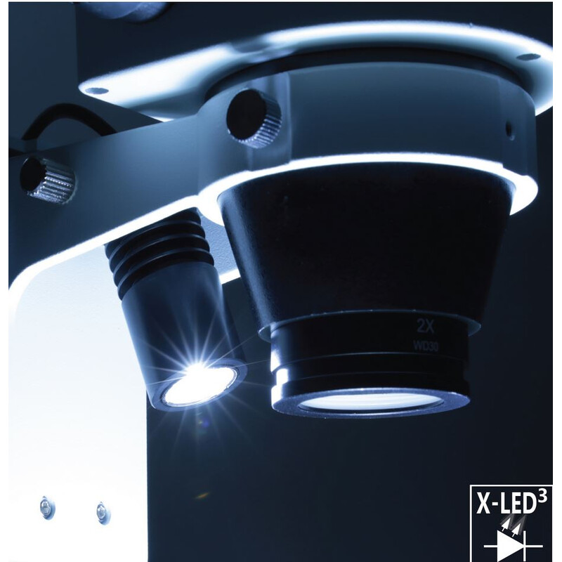Optika Zoom-stereomikroskop SZO-6 , trino, 6,7-45x, Pelarstativ, infallande och Transmitterat ljus, dubbel spotlight