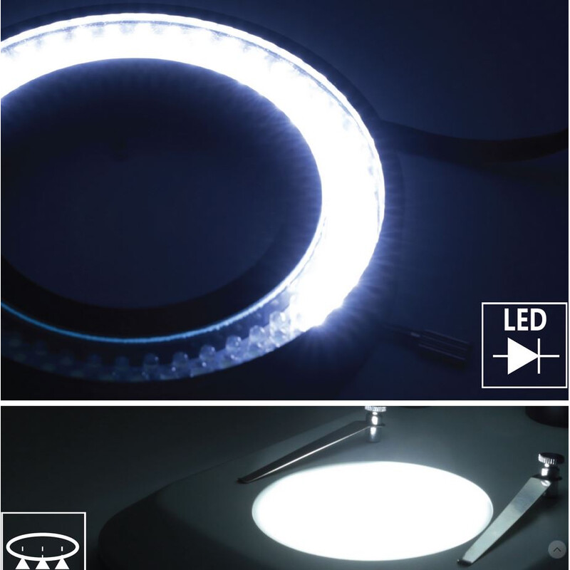 Optika Zoom-stereomikroskop SZO-3, bino, 6,7-45x, Pelarstativ, infallande och Transmitterat ljus