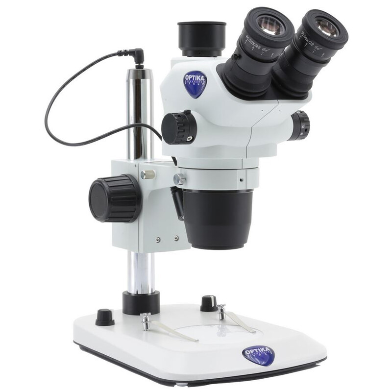 Optika Zoom-stereomikroskop SZO-4, trino, 6,7-45x, Pelarstativ, infallande och Transmitterat ljus