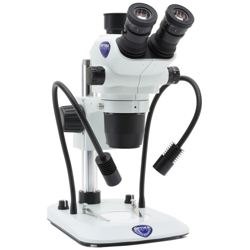 Optika Zoom-stereomikroskop SZO-6 , trino, 6,7-45x, Pelarstativ, infallande och Transmitterat ljus, dubbel spotlight