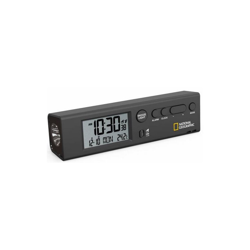 National Geographic Radiostyrd väckarklocka med världstid, termometer och Ficklampa