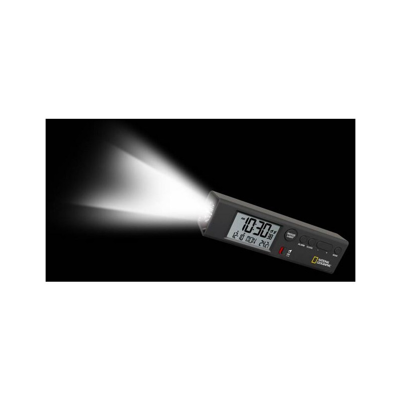 National Geographic Radiostyrd väckarklocka med världstid, termometer och Ficklampa
