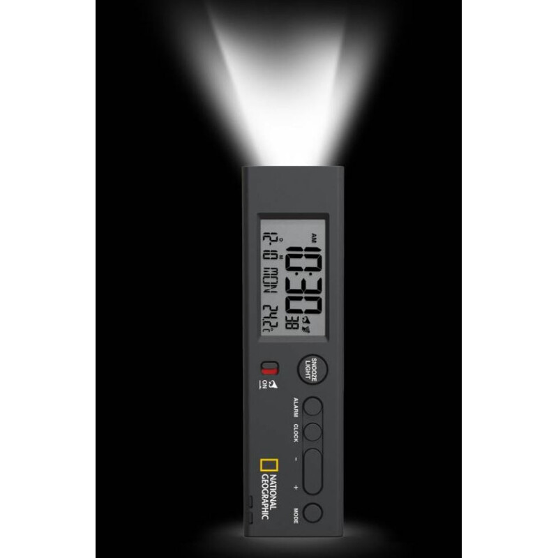 National Geographic Radiostyrd väckarklocka med världstid, termometer och Ficklampa